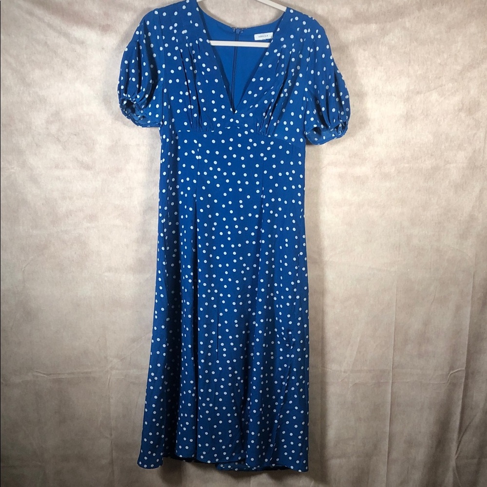 G.I.L.I. Blue Polka Dot Y2K Babydoll Midi Dress with Puff Sleeves